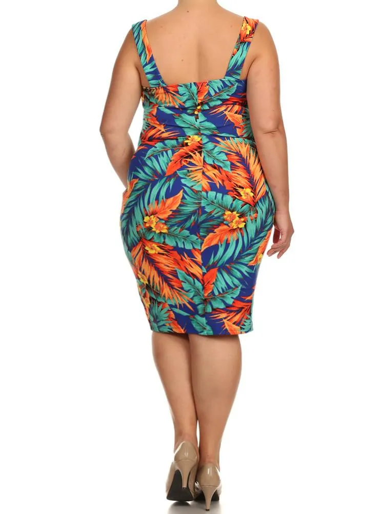 Plus Size Tropical Heaven Teal Dress
