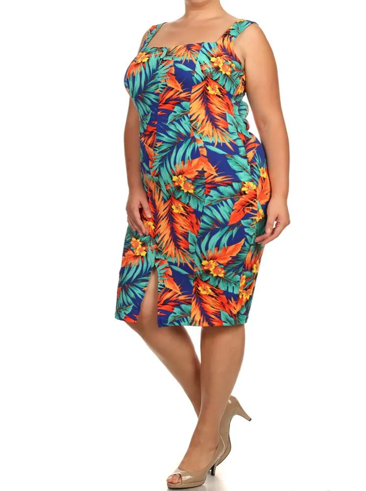 Plus Size Tropical Heaven Teal Dress