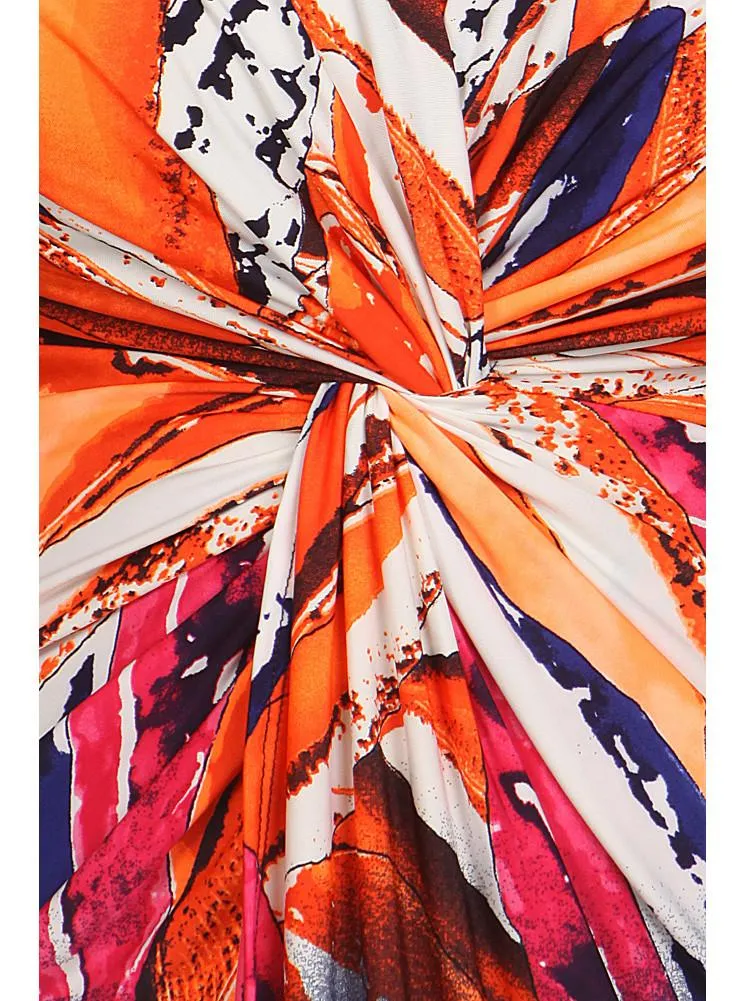 Plus Size Tropical Princess Front Knot Orange Dress