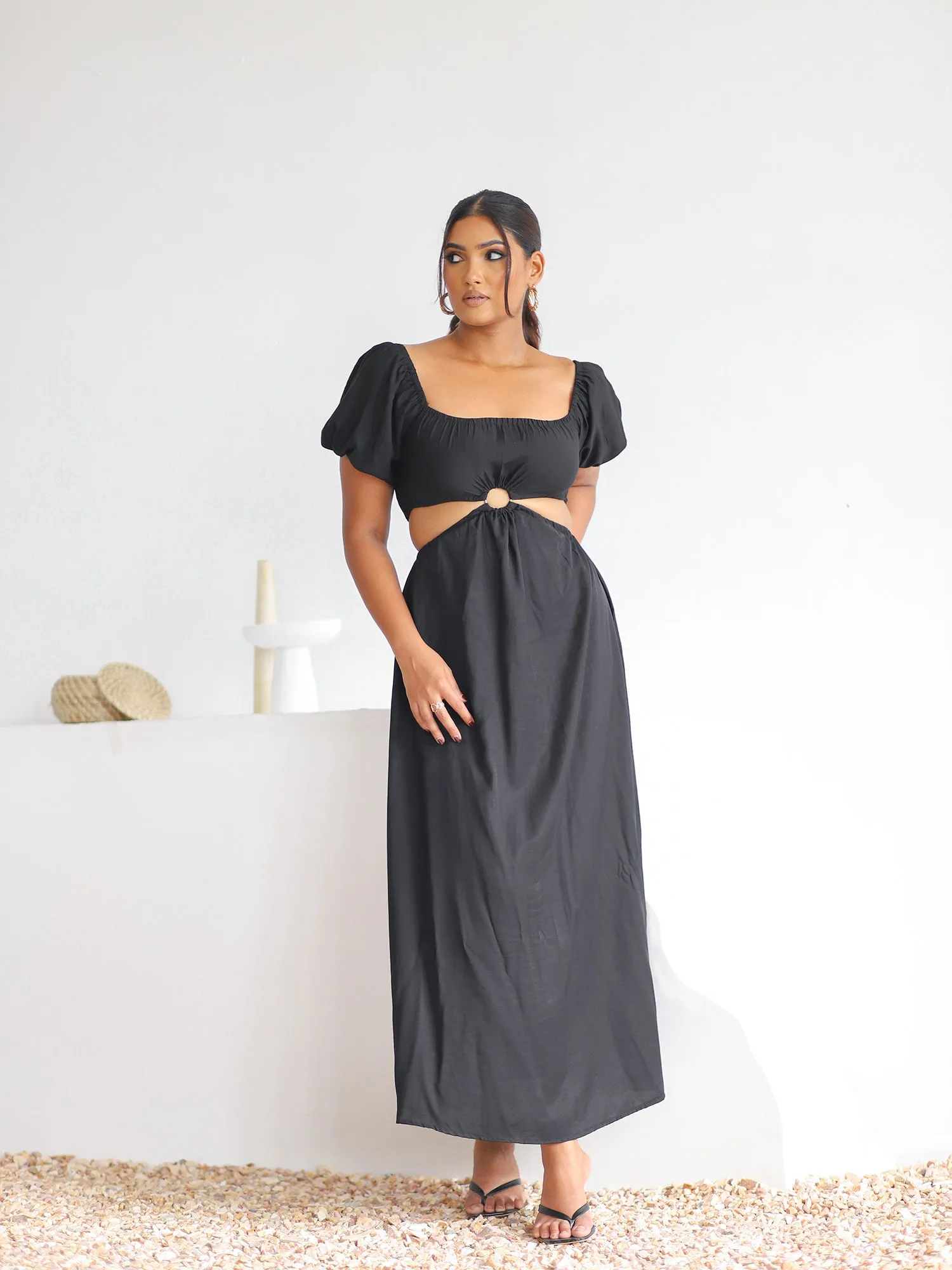 Puff Sleeve Off Shoulder Midi Dress