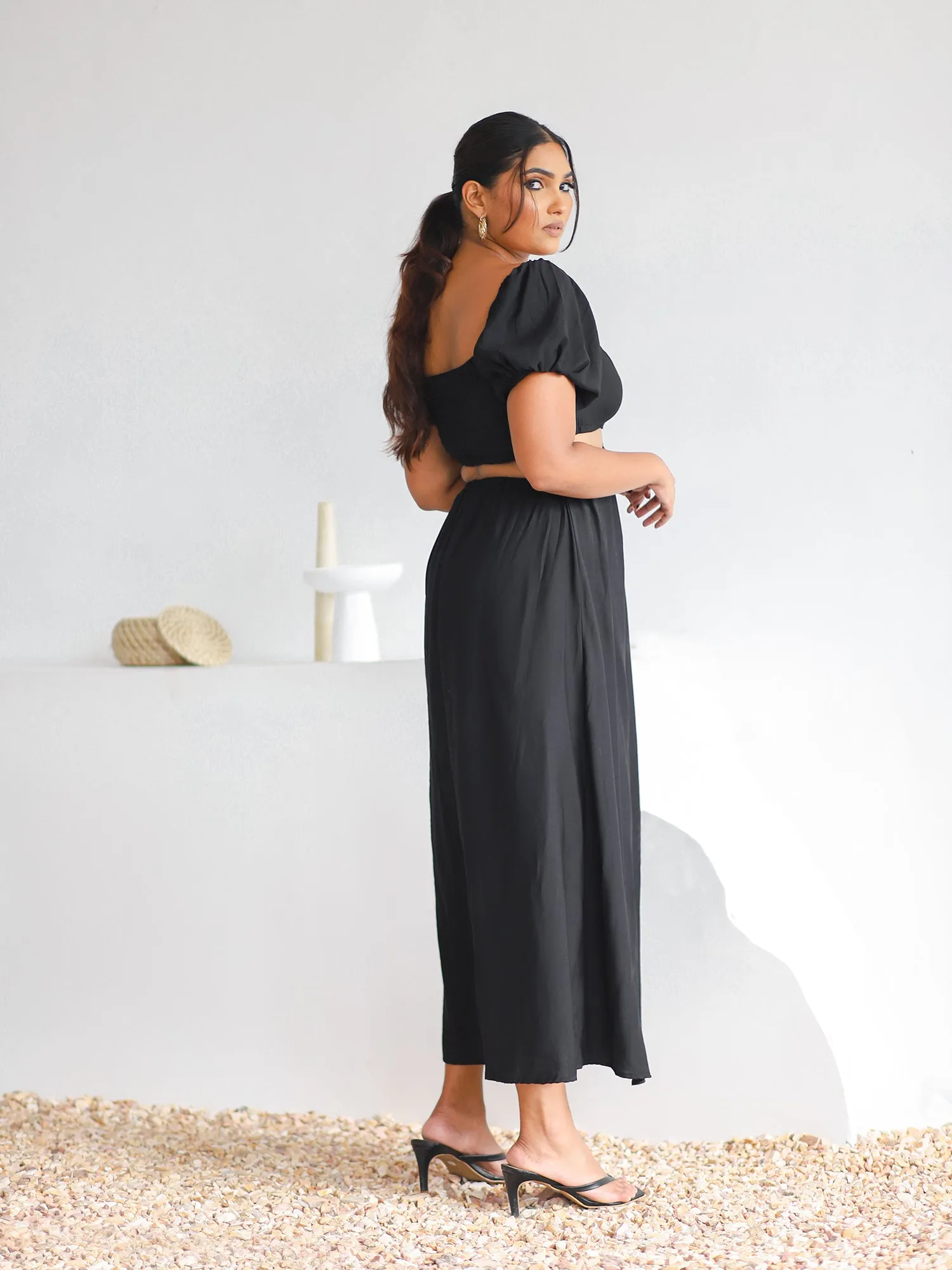 Puff Sleeve Off Shoulder Midi Dress