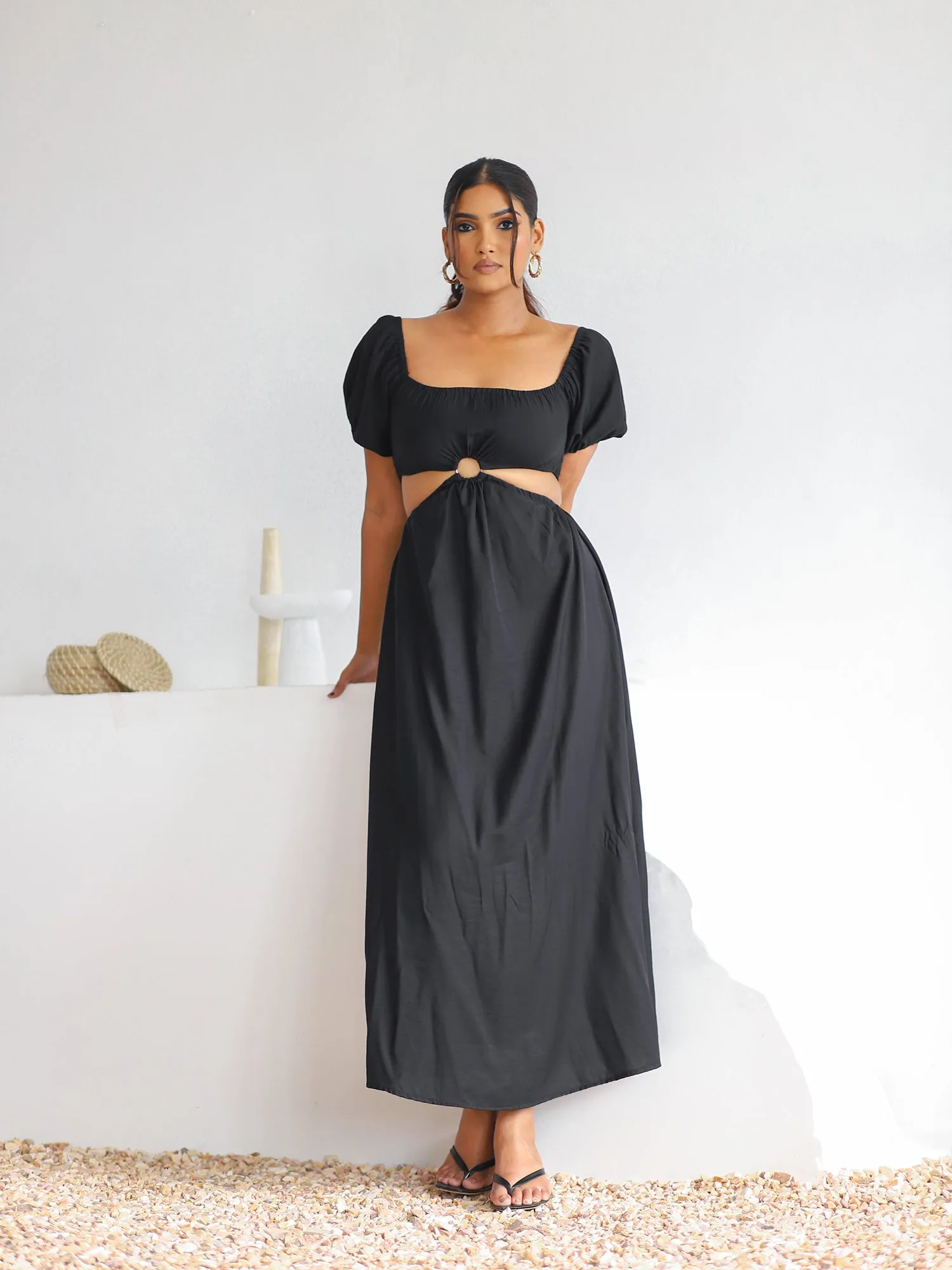 Puff Sleeve Off Shoulder Midi Dress