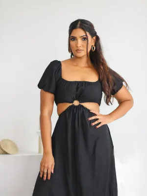 Puff Sleeve Off Shoulder Midi Dress