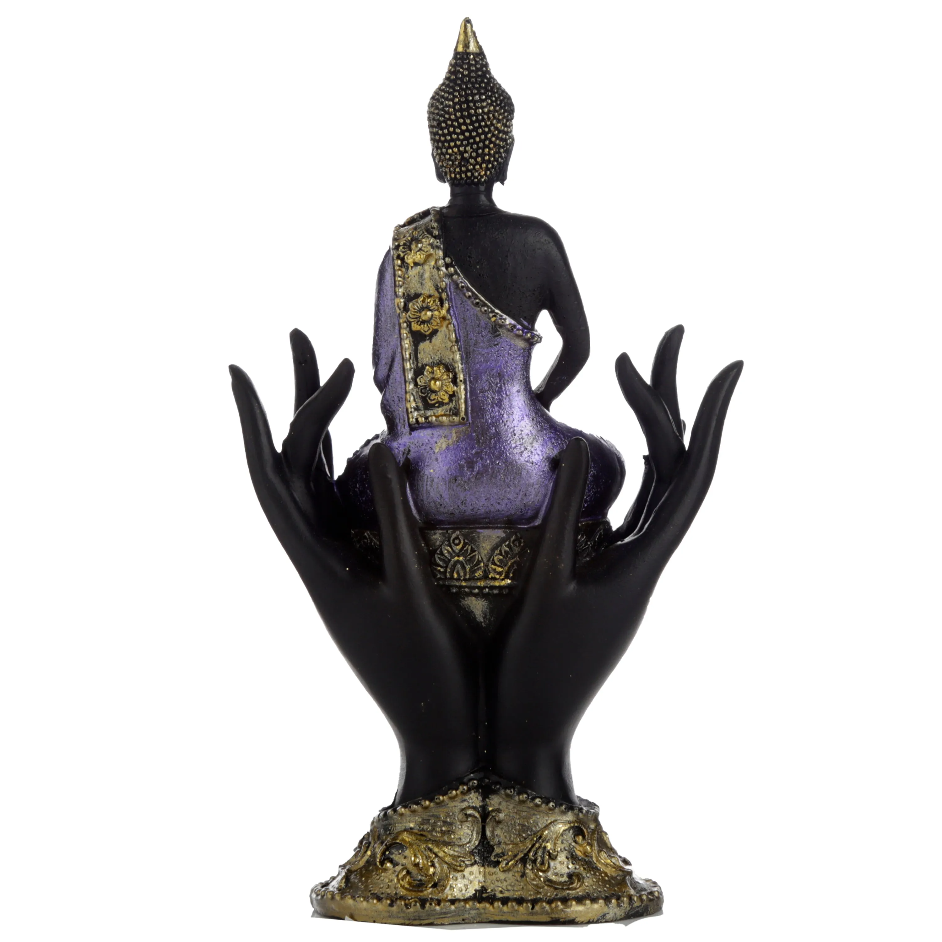 Purple, Gold and Black Thai Buddha Sitting in Hands