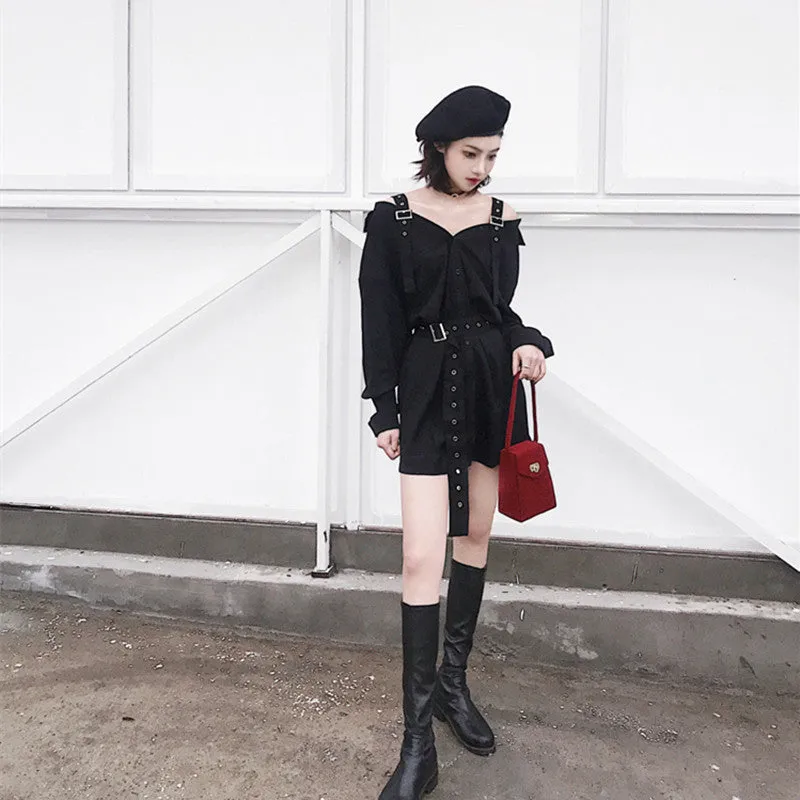 "BLACK GOTHIC OFF SHOULDER" SHIRT DRESS K082201REVIEW