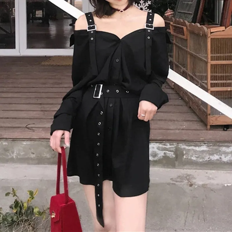 "BLACK GOTHIC OFF SHOULDER" SHIRT DRESS K082201REVIEW