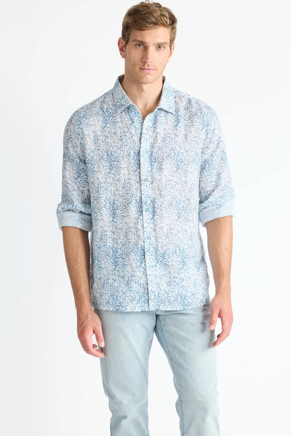 Raffi Floral Print Pure Linen LS Shirt