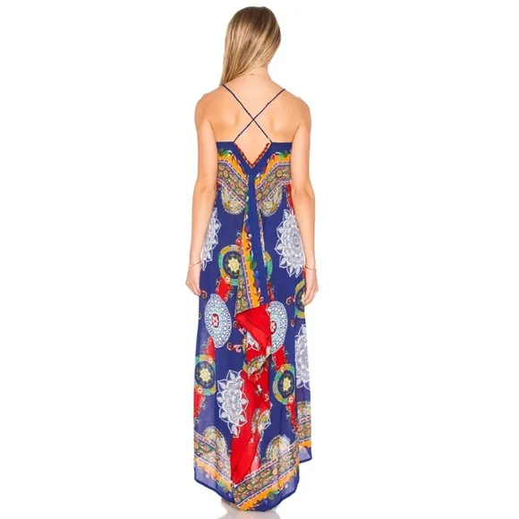 Raga Fiesta De Playa Midi Maxi Dress Crisscross Back Multicolor XS