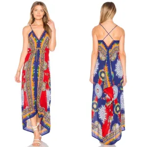 Raga Fiesta De Playa Midi Maxi Dress Crisscross Back Multicolor XS