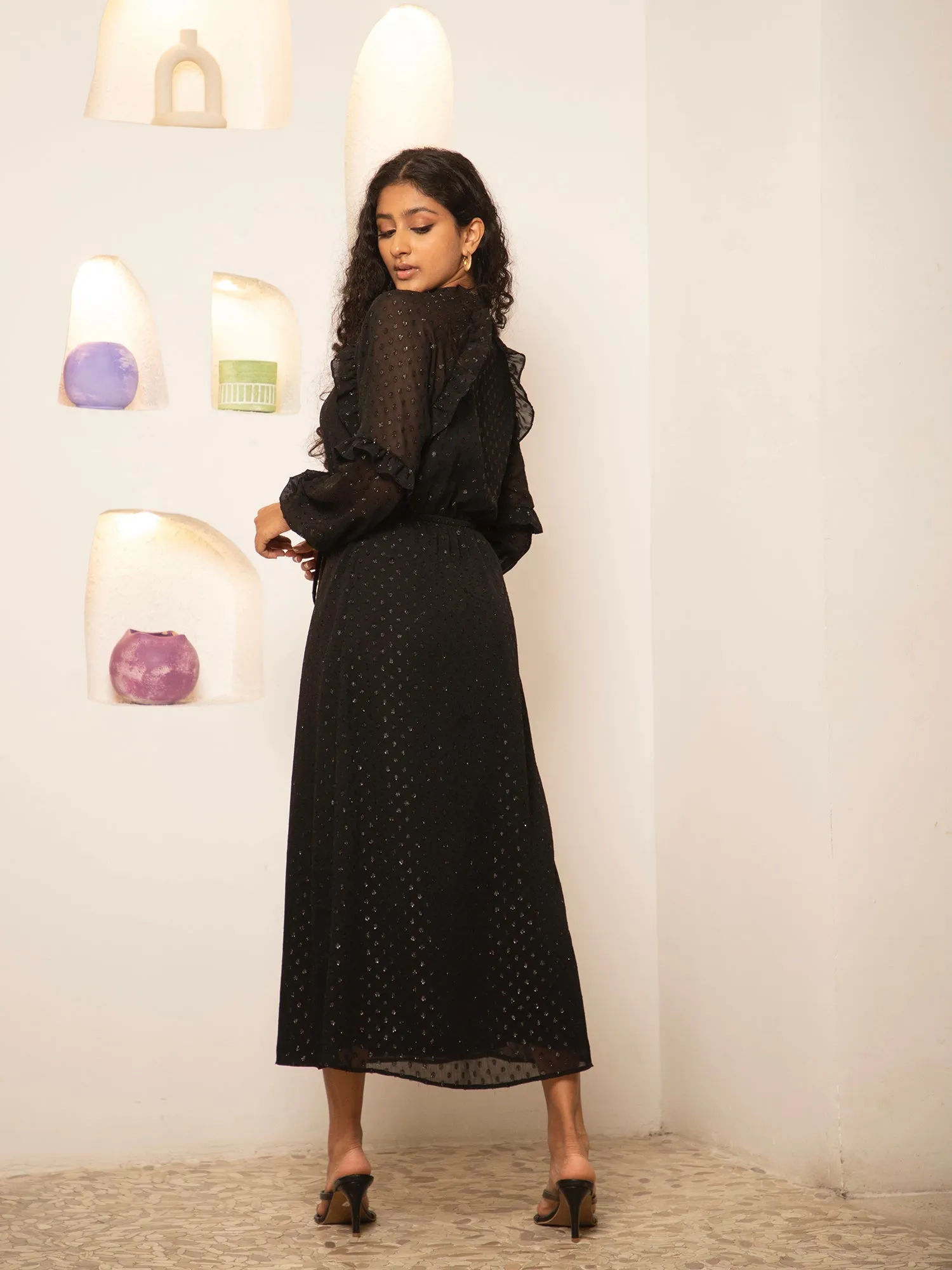 Raglan Sleeve Frill Detail Midi Dress