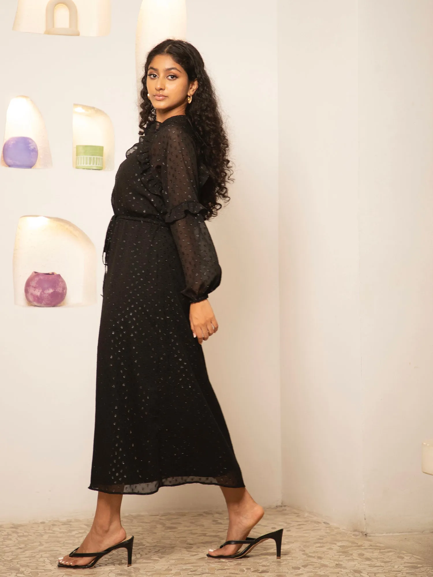 Raglan Sleeve Frill Detail Midi Dress