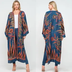 RAJ MEGHAN SAPPHIRE THICK STITCH EMBROIDERED DUSTER OS