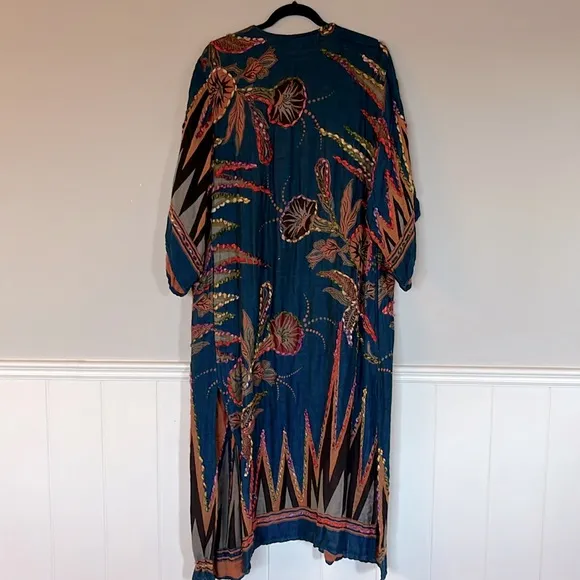 RAJ MEGHAN SAPPHIRE THICK STITCH EMBROIDERED DUSTER OS