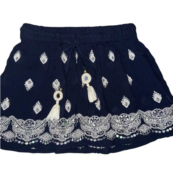 Ramy Brook XS Avi Embroidered Short Skirt Sequin Boho Festival Summer