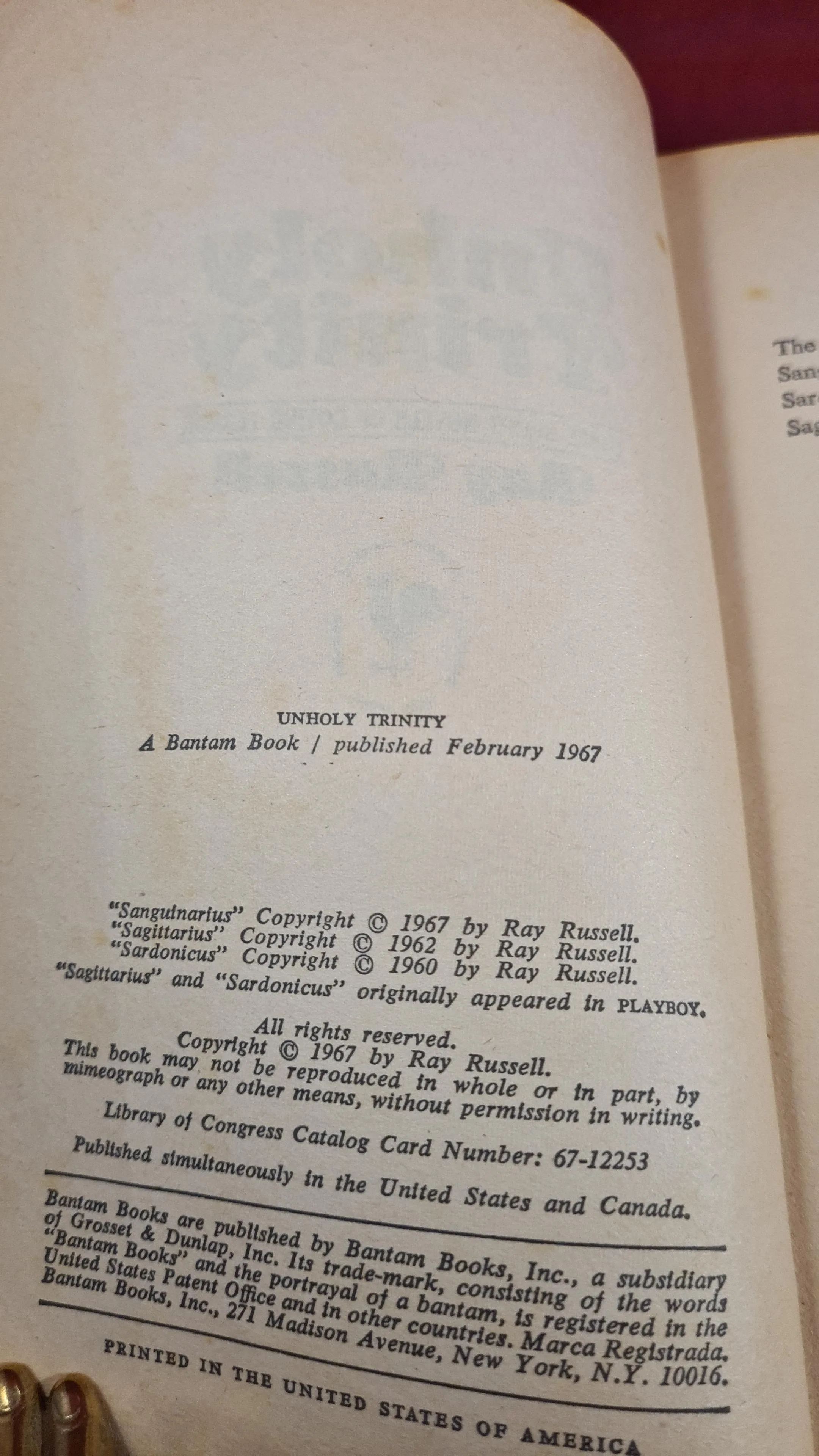 Ray Russell - Unholy Trinity, Bantam Book, 1967, First Edition, Paperbacks