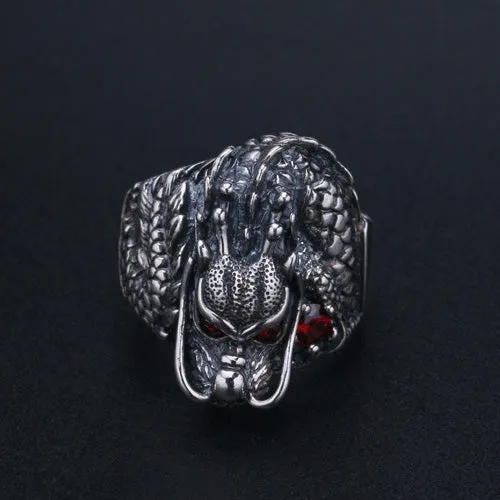 Real Solid 925 Sterling Silver Animals Dragon Gothic Punk Jewelry Size 8 9 10 11 12