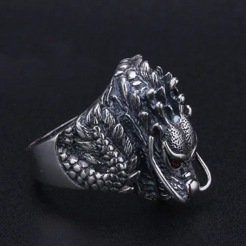 Real Solid 925 Sterling Silver Animals Dragon Gothic Punk Jewelry Size 8 9 10 11 12
