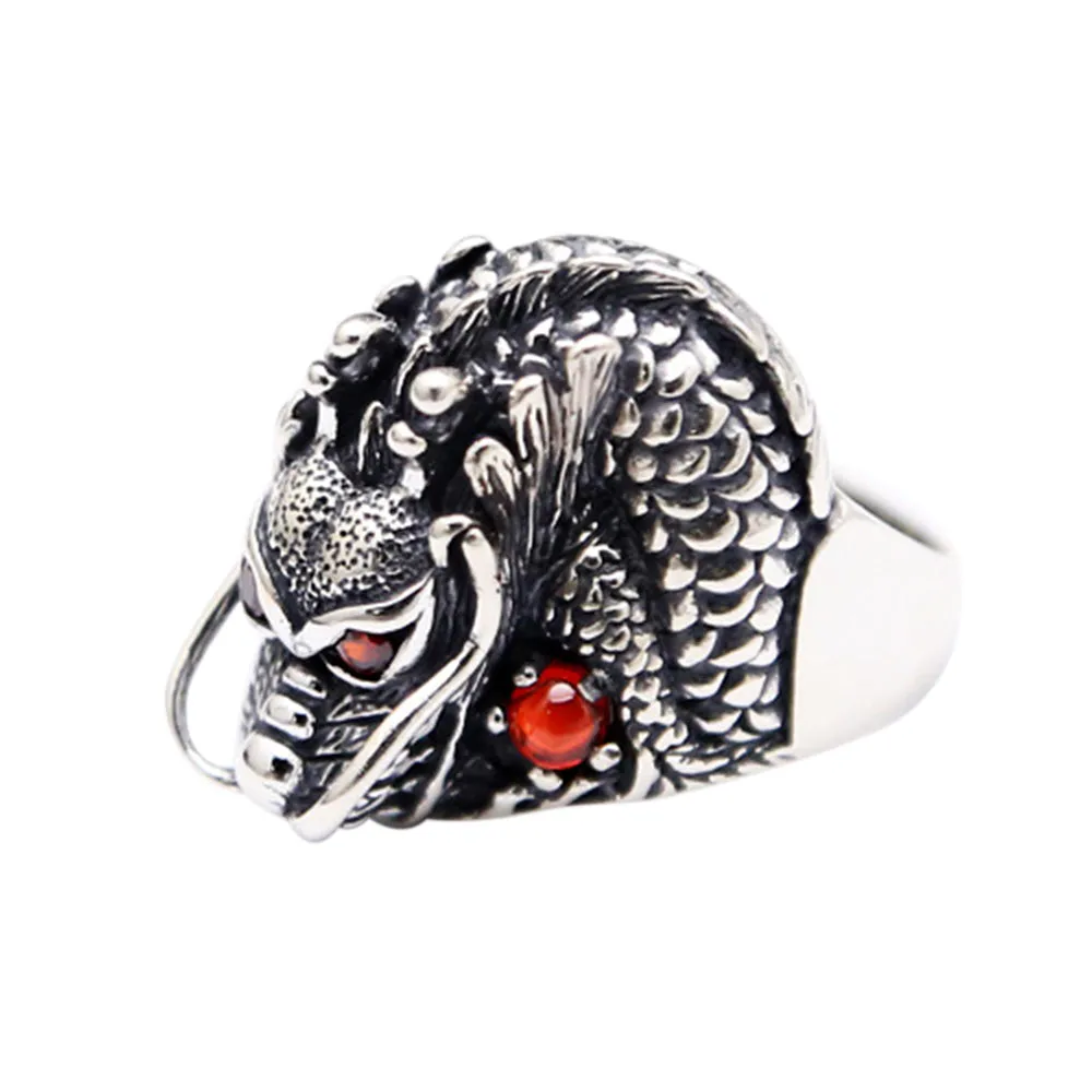 Real Solid 925 Sterling Silver Animals Dragon Gothic Punk Jewelry Size 8 9 10 11 12