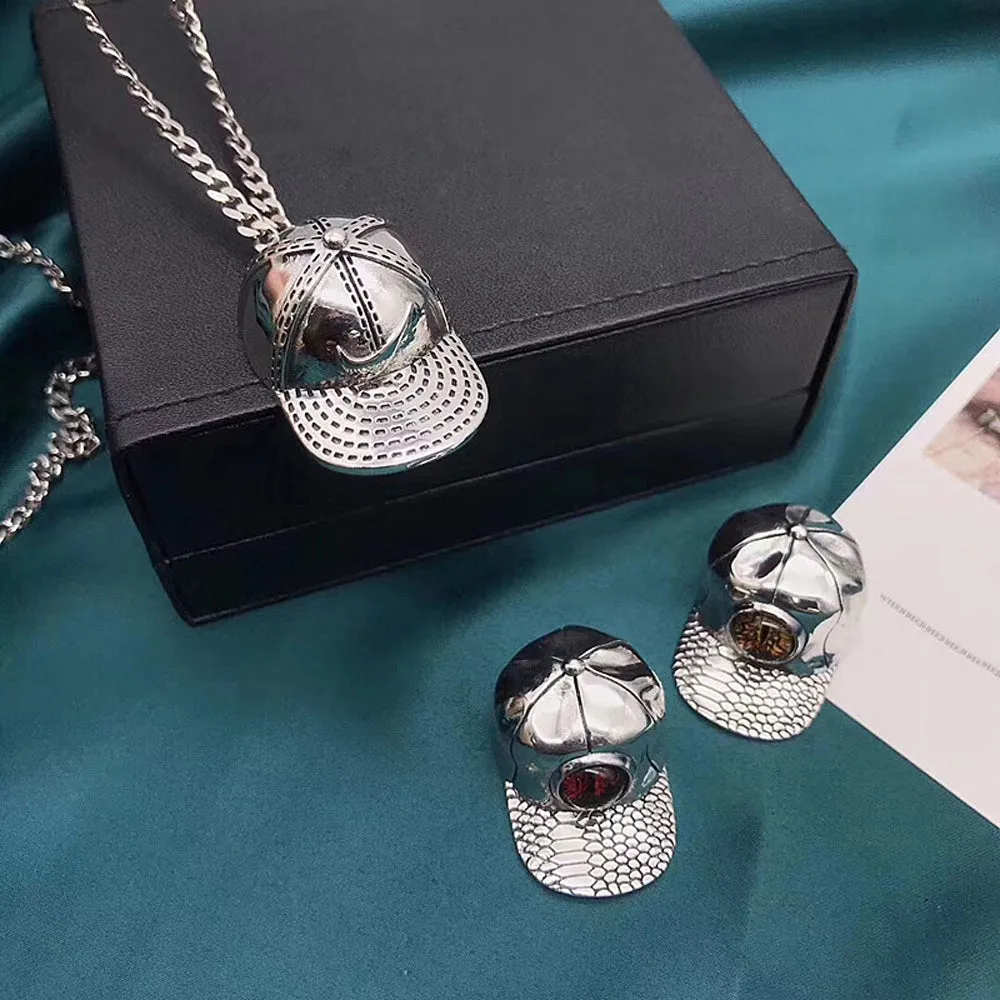 Real Solid 925 Sterling Silver Necklace Pendant Jewelry Baseball Cap Hat Eye HipHop Rock 24"