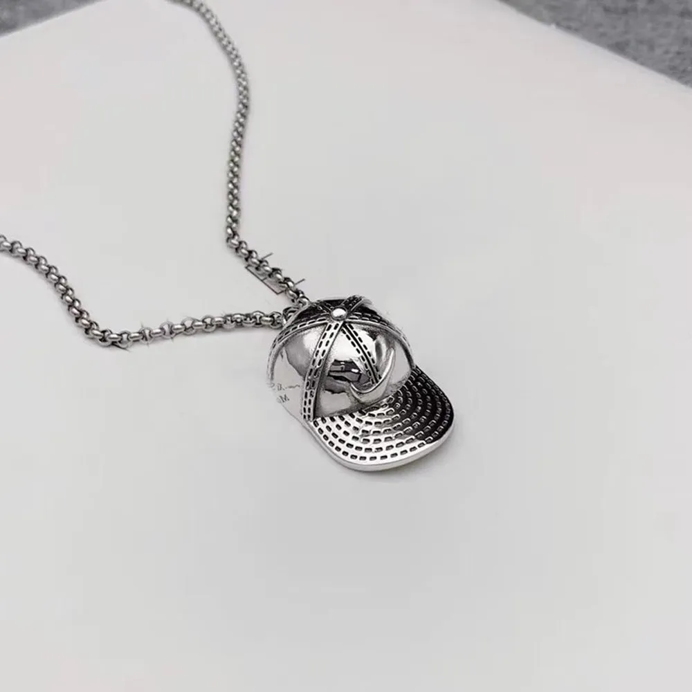 Real Solid 925 Sterling Silver Necklace Pendant Jewelry Baseball Cap Hat Eye HipHop Rock 24"