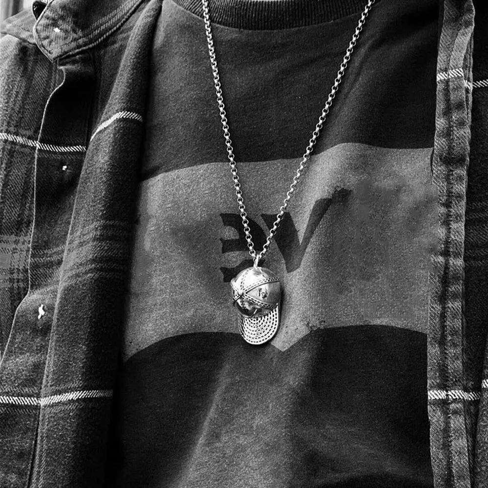 Real Solid 925 Sterling Silver Necklace Pendant Jewelry Baseball Cap Hat Eye HipHop Rock 24"