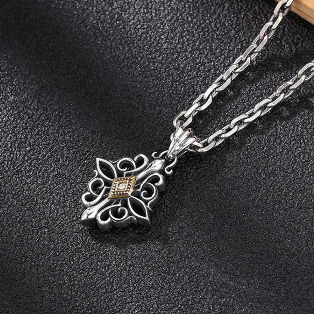 Real Solid 925 Sterling Silver Pendants Cross Rhombus Fashion Jewelry