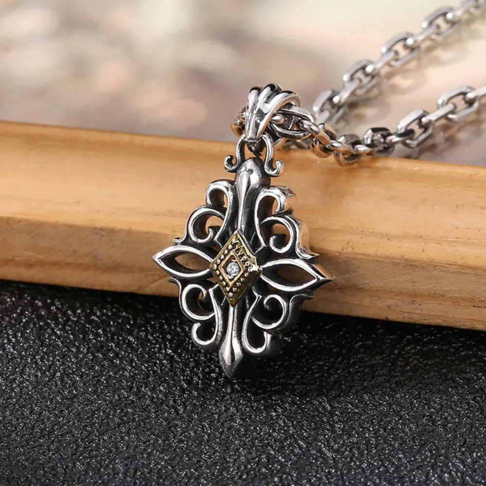Real Solid 925 Sterling Silver Pendants Cross Rhombus Fashion Jewelry