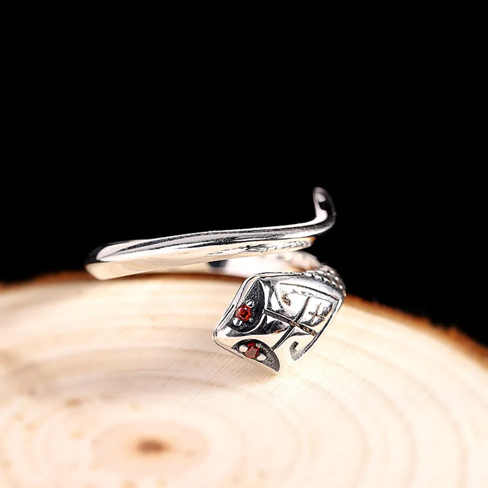 Real Solid 925 Sterling Silver Rings Animal Snake Fashion Punk Jewelry Open Size Adjustable