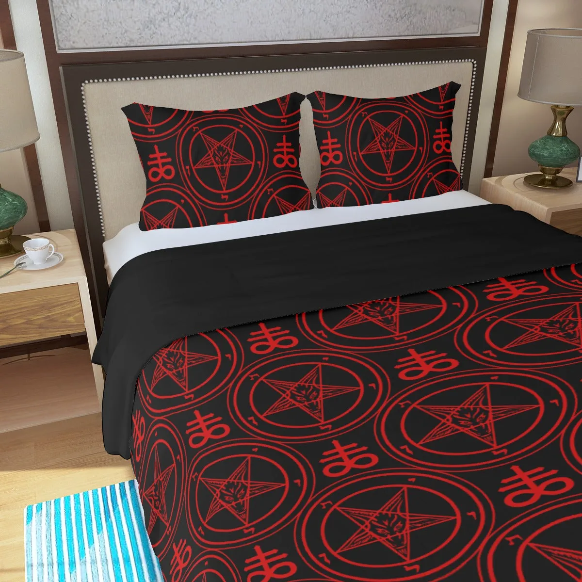 Red Baphomet Leviathan Sigil / Three Piece Duvet Cover Set