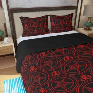 Red Baphomet Leviathan Sigil / Three Piece Duvet Cover Set