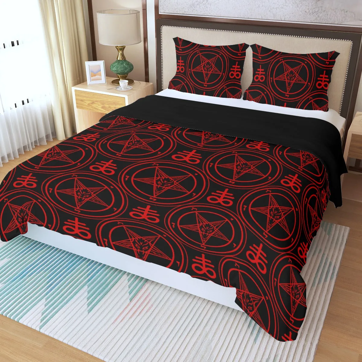 Red Baphomet Leviathan Sigil / Three Piece Duvet Cover Set