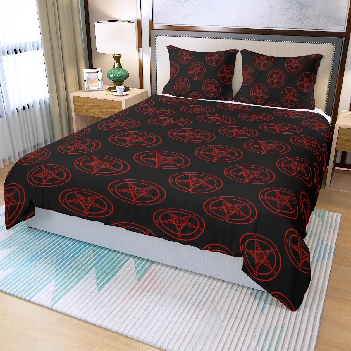 Red Baphomet Sigil / Three Piece Duvet Cover Set