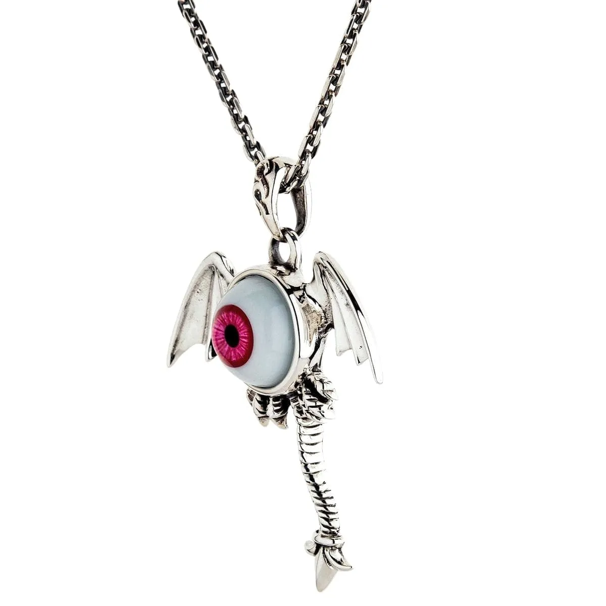 Red Evil Eye Gothic Wings Sterling Silver Pendant