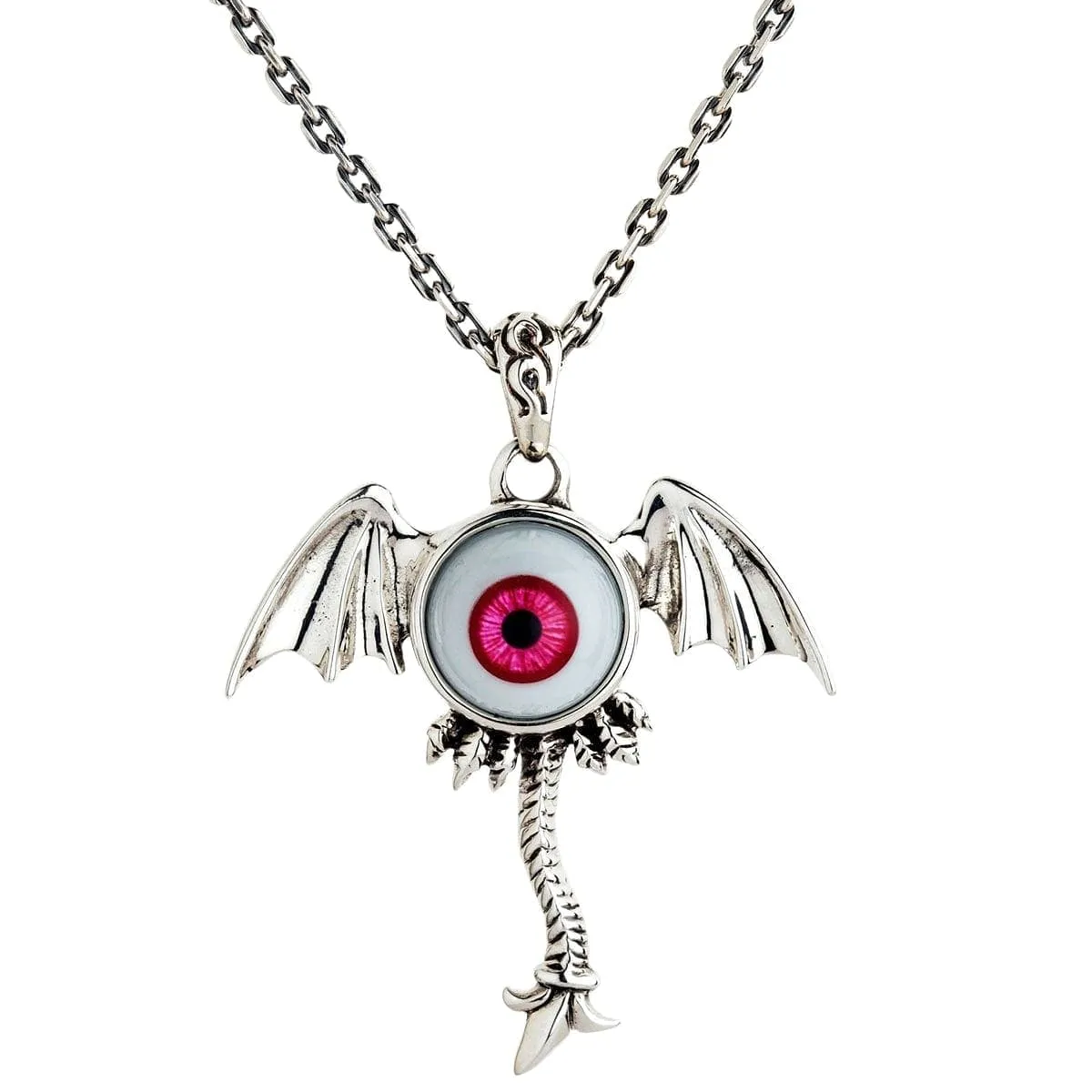 Red Evil Eye Gothic Wings Sterling Silver Pendant