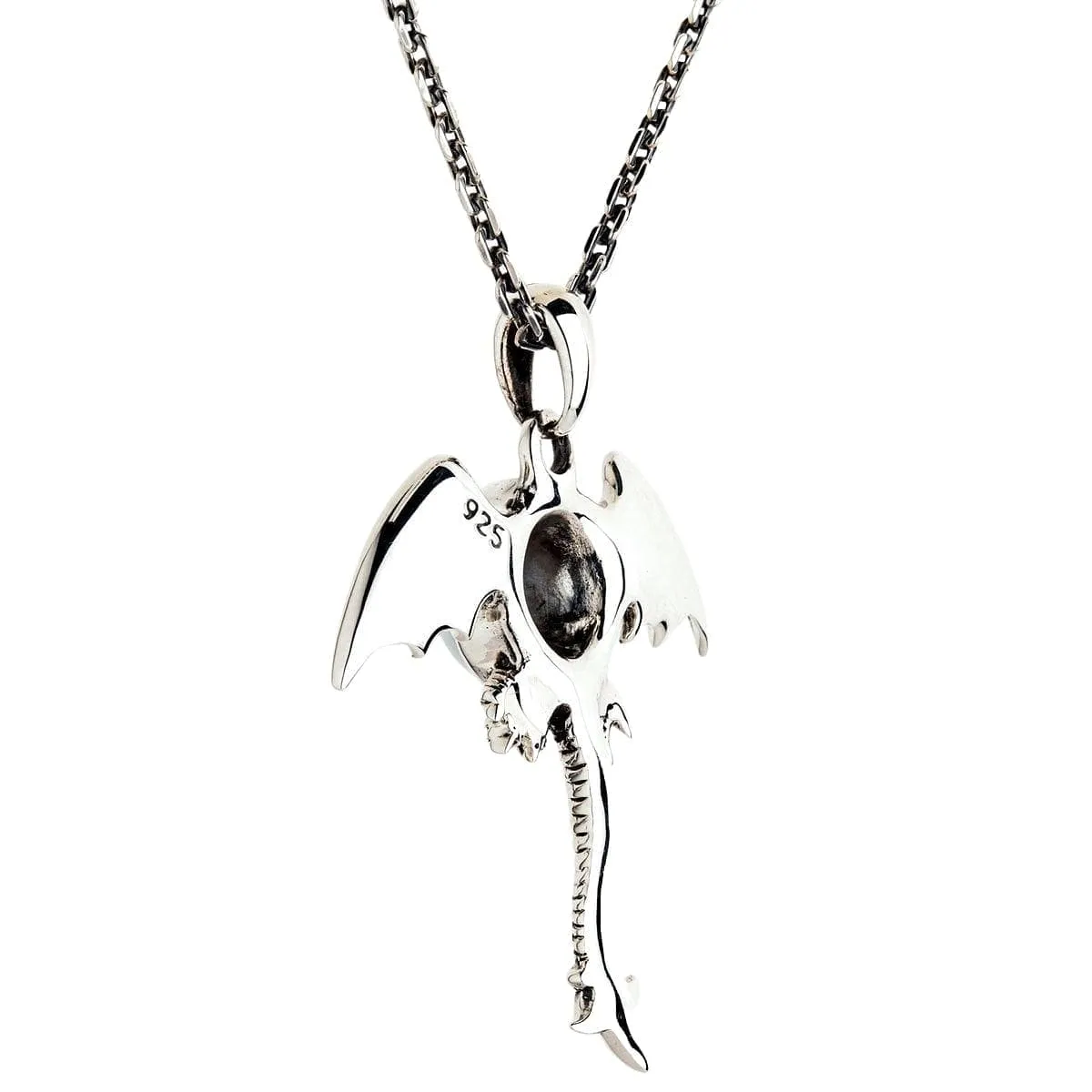 Red Evil Eye Gothic Wings Sterling Silver Pendant