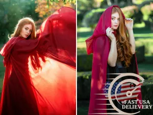 Red Fantasy tulle hooded cape | USA domestic shipping
