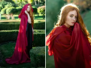 Red Fantasy tulle hooded cape