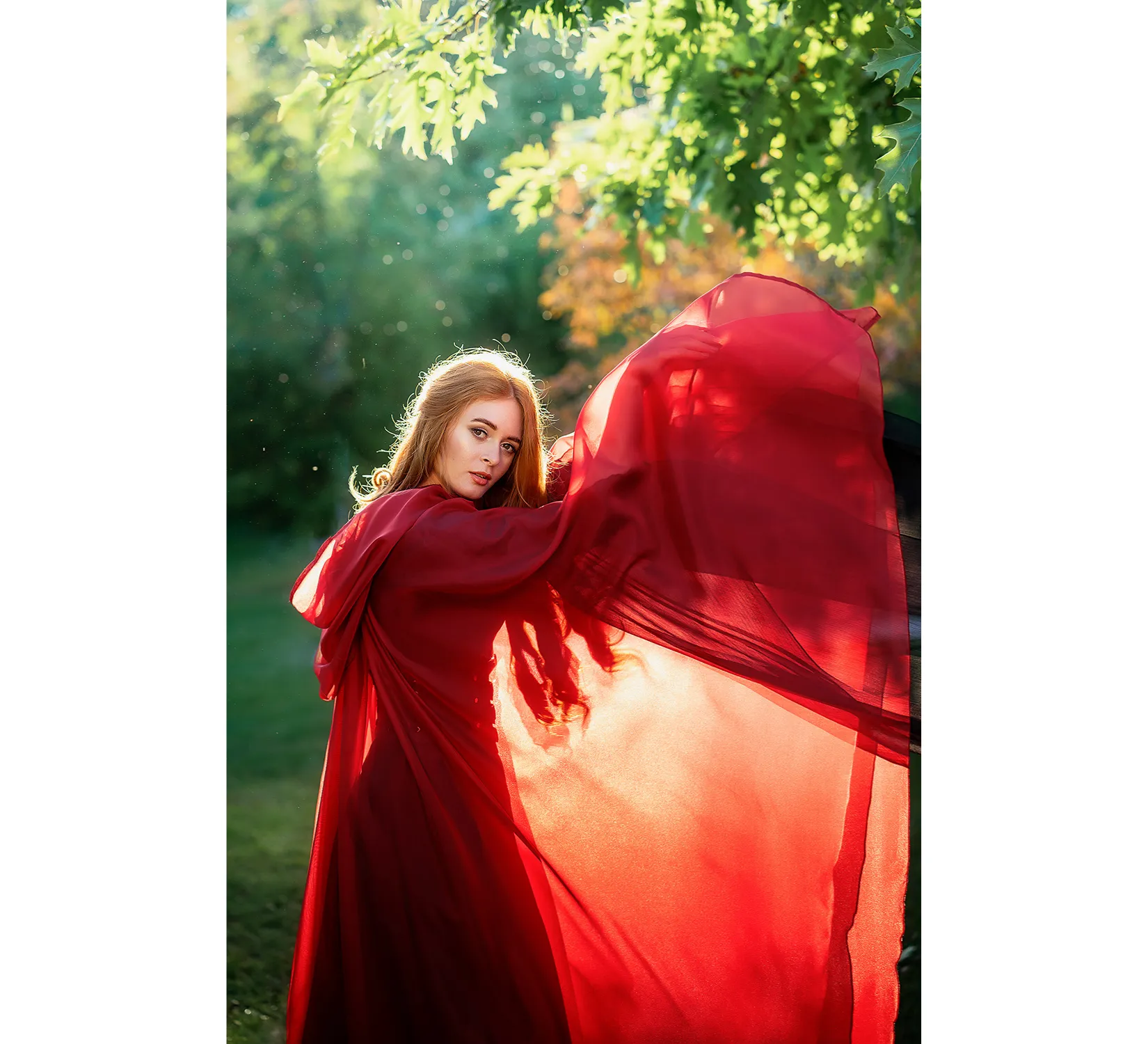 Red Fantasy tulle hooded cape