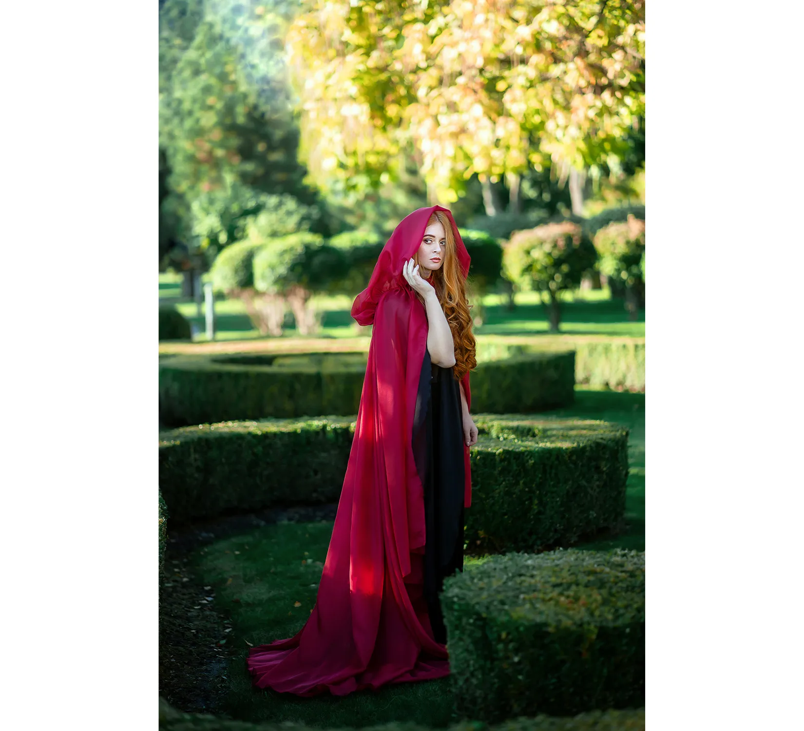 Red Fantasy tulle hooded cape