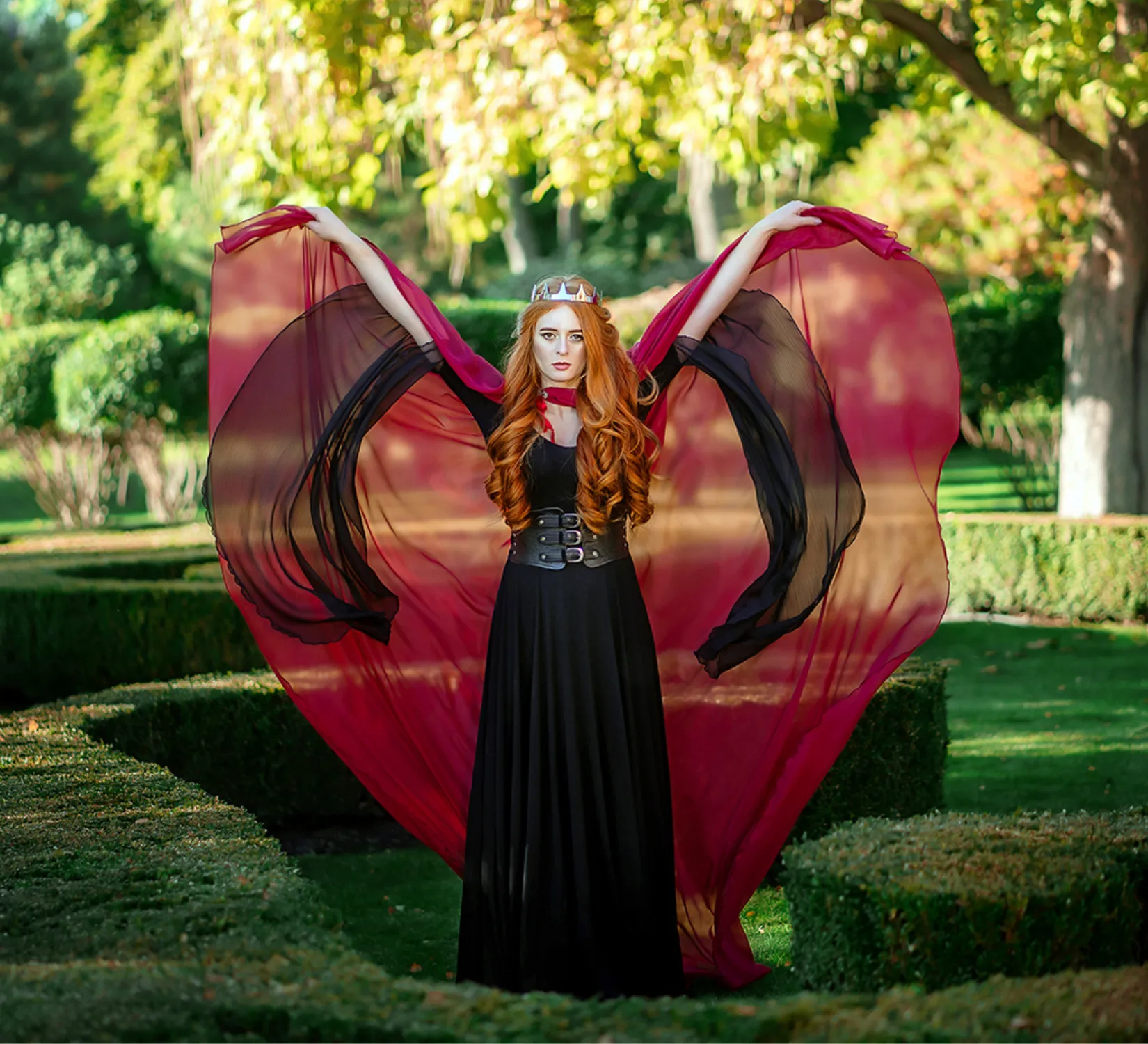Red Fantasy tulle hooded cape