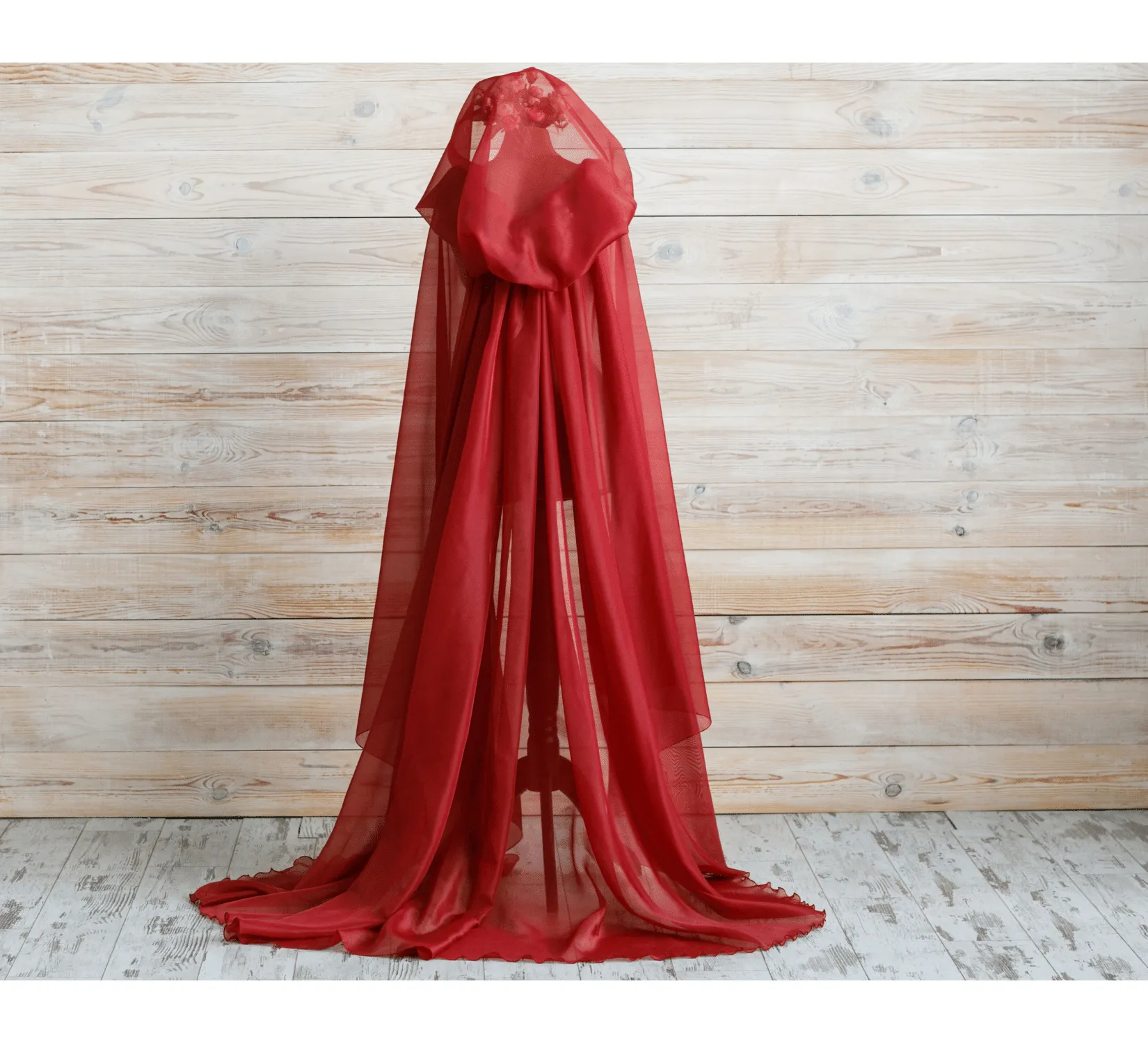 Red Fantasy tulle hooded cape