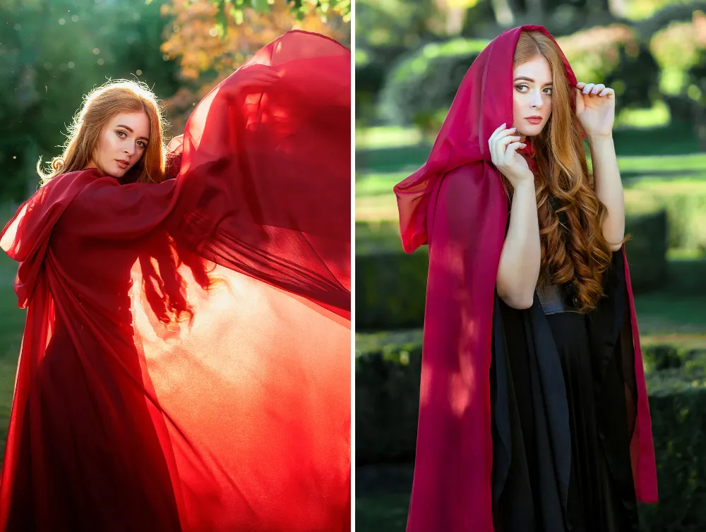 Red Fantasy tulle hooded cape