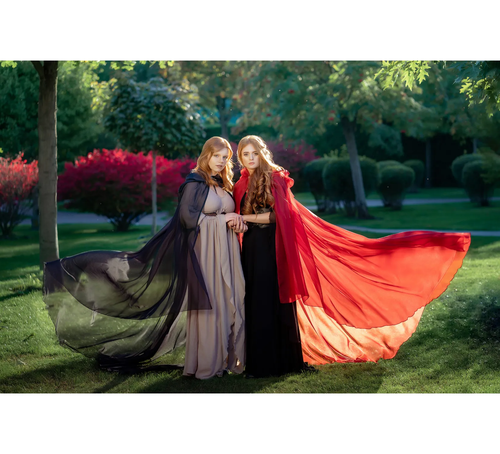Red Fantasy tulle hooded cape