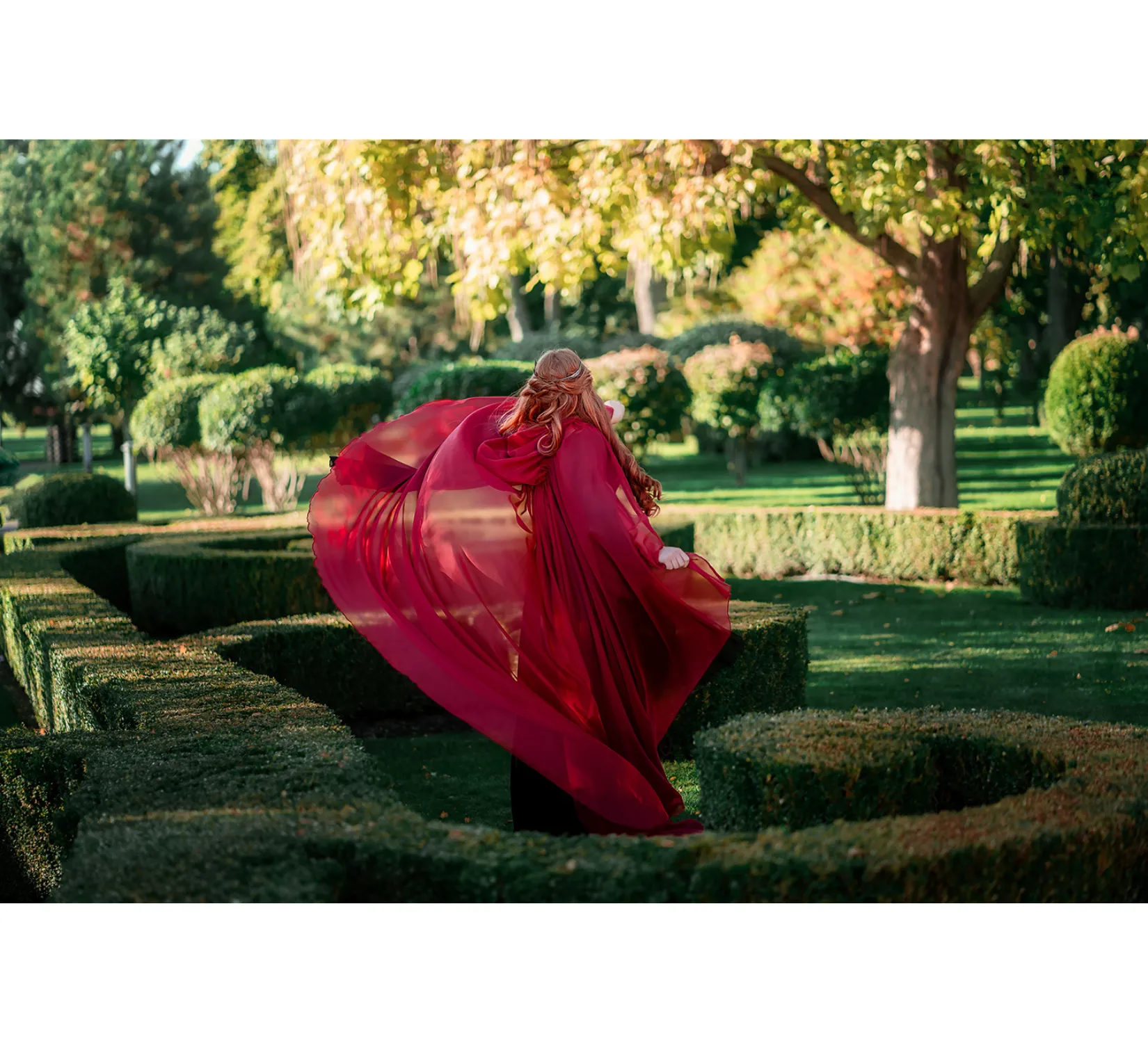 Red Fantasy tulle hooded cape