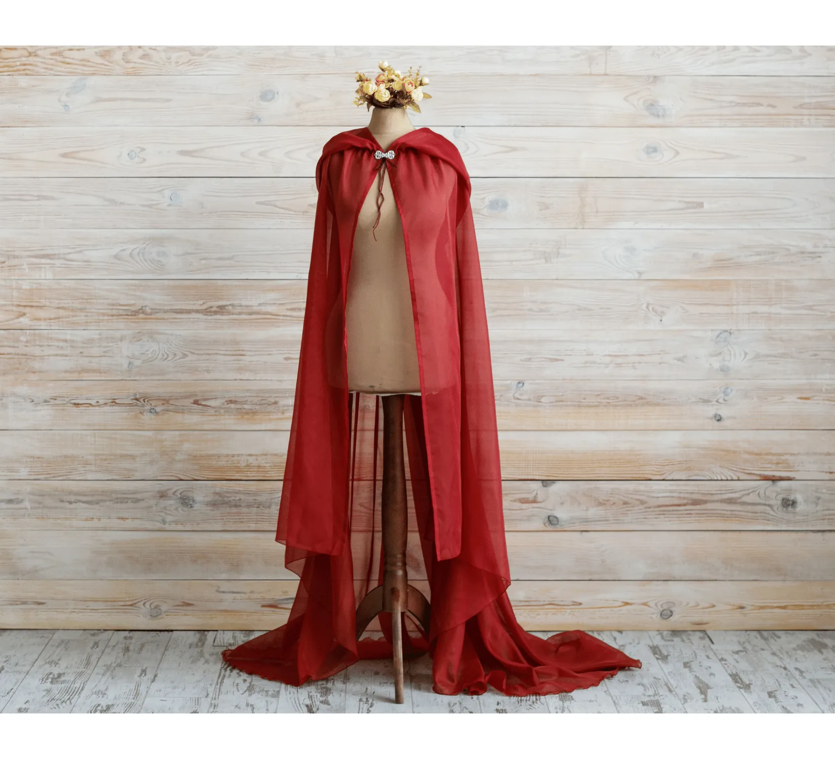 Red Fantasy tulle hooded cape