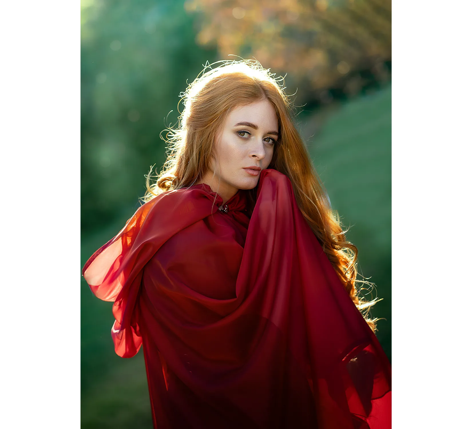 Red Fantasy tulle hooded cape