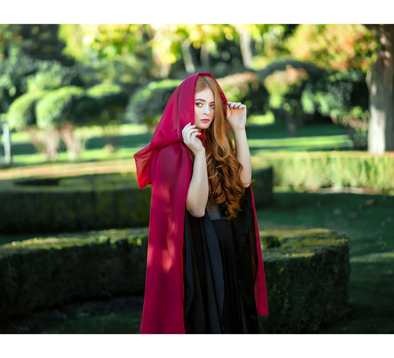 Red Fantasy tulle hooded cape