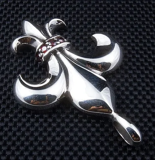 Red Garnet Fleur De Lis Sterling Silver Pendant