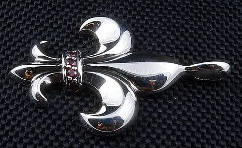 Red Garnet Fleur De Lis Sterling Silver Pendant