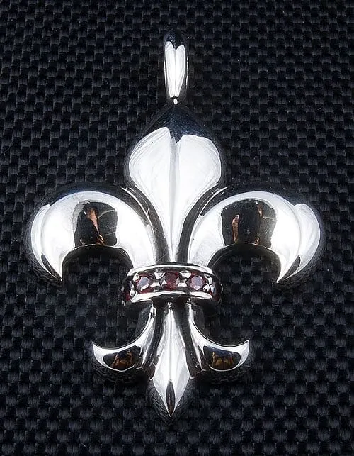 Red Garnet Fleur De Lis Sterling Silver Pendant